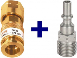 Ibeda DKD Gas Quick Coupling with Union Nut in Set with D4 Coupling Pin with Male Thread for Fuel Gas G3/8 LH, Oxygen 1/4 RH, Inert Gas G 1/4 Inch RH, Design: Fuel Gas G 3/8 Inch LH