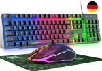 QWERTZ Saksa DE paigutusega traadiga m&auml;nguklaviatuur ja hiire komplekt 104 klahvi LED vikerkaarev&auml;rvidega valgustatud 2400 DPI 6 nupuga hiirega klaviatuur ja hiir, mis &uuml;hildub PC PS5 PS4 Xboxiga Must