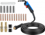 MB15AK MIG/MAG Schwei&szlig;brenner Set, 5m Schlauchpaket Schutzgas mit Euro-Anschluss, 22-tlg. Verschlei&szlig;teil-Set inkl. Kupfer-Diffusor & Kontaktd&uuml;sen, 180A f&uuml;r CO2 Argon Schwei&szlig;en in Werkstatt & Industrie