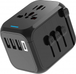 &Uuml;lemaailmne reisimisadapter, pistikupesa adapter, rahvusvaheline indikaatorvalgusega, toetab 3 USB ja 1 Type-C reisipistikut, adapter reisimiseks ja &uuml;hendamiseks EL, UK, AUS Aasia, mustas toonis