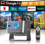 Alwtniet projektor 4K koos Google TV-ga, Native Full HD 1080p mini projektor kodukino Bluetooth WiFi V&auml;ike nutikas l&uuml;hikese vahemaa projektor Auto Focus / 6D Keystone Correction v&auml;litingimustes mobiiltelefoni jaoks