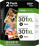 WISETA 301 XL HP 301 printerikassettidele HP 301 tindikassetid HP Envy 4500 5530 5534 4504 DeskJet 2540 1510 2544 2549 OfficeJet 4630 4632 2620 2622 kassettidele (2 musta)