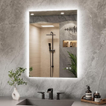 TETOTE Vannitoa peegel koos valgustusega, 60 x 80 cm, ristk&uuml;likukujuline LED vannitoa peegel ilma raamita, seinapeegel koos puutetundliku l&uuml;litiga, 3 valgusv&auml;rvi, timmitav, uduvastane, m&auml;lufunktsioon, IP44