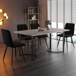 KAZZIO s&ouml;&ouml;gitoa komplekt (5-osaline komplekt), s&ouml;&ouml;gilaud koos 4 tooliga, kaasaegne k&ouml;&ouml;gilaudade komplekt, 140 x 80 cm k&ouml;&ouml;gilaud mustade metalljalgadega, MDF lauaplaat halli v&auml;rvi, mustad sametist s&ouml;&ouml;gitoolid (Hall).