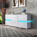 Moodne LED Sideboard High Gloss Front TV Lowboard Storage Cabinet 2 ukse ja 4 sahtliga k&ouml;&ouml;gikapp elutuppa s&ouml;&ouml;gituppa valge 177 x 35 x 72 cm