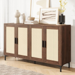 Luoxiao 123 cm Sideboard Rattan Buffet kapp 4 uksega puidust kapp Vintage k&ouml;&ouml;k kapp metallist jalad kapp elutuppa, s&ouml;&ouml;gituba, k&ouml;&ouml;k, koridor, kontor, p&auml;hkelpuu v&auml;rvi