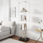 Klaasvitriin LED lukuga ja ustega, m&uuml;&uuml;gikapp ratastega, seisev klaasvitriin lukuga raamatutele, kollektsioonidele, veinile (must A, 163 x 39,5 x 35 cm)