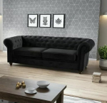 Chesterfield must pluusist sametist 3-kohaline diivan 225 x 74 x 88 cm Diivanid elutuppa Diivanid ja diivanid puidust jalgadega diivanite komplektid