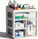 4-tasandiline kodune ravimikapi organiseerija, meditsiiniline hoiukonteiner l&auml;bipaistva sahtliga, ravimite hoiustamine, ravimite, v&auml;ikeste kosmeetikatoodete jaoks (valge)