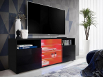 Komodee, Urbino TV kapp, must/must, laius 140 cm x k&otilde;rgus 53 cm x s&uuml;gavus 35 cm, LED RGB, 3 klaasriiulit, 2 kambrit ustega, 2 avatud kambrit elutuppa, magamistuppa.