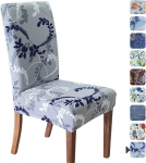 SPRINGRICO Stuhlhussen f&uuml;r Esszimmer, universelle Stretch-Passform, waschbar, f&uuml;r K&uuml;che, Parson, Spandex, abnehmbarer Schonbezug f&uuml;r Restaurant, Hotel, Zeremonie (1er-Set, Blumengrau 1)