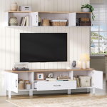 180 * 40 * 50cm TV Wohnwand-Set (Komplett-Set, 2-St), TV-St&auml;nder + H&auml;ngende Vitrine, Mediawand Set, TV Wohnzimmerm&ouml;bel-Set mit 4 Schr&auml;nke und 1 Schublade, Schrank, bis 80', Wei&szlig;