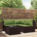 Gartenm&ouml;bel Ecksofa Braun mit Kissen, Outdoor Ecksofa Poly Rattan f&uuml;r Garten, Gartenecke mit Kissen Braun PE Rattan, 4-TLG. Garten-Lounge-Set