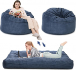 Bean Bag Bed 190 x 135 x 25 cm, XXL Bean Bag toolist voodiks muudetav, pestava n&ouml;&ouml;riga, mugav vahut&auml;idis ja k&uuml;ljetasku, elutuppa, magamistuppa, m&auml;ngimiseks, tumesinine
