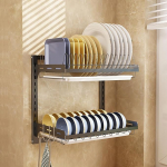 Must seinale paigaldatud n&otilde;udekuivatusmasin koos s&ouml;&ouml;giriistade hoidja ja tilgakastiga 304 roostevabast terasest suure mahutavusega 2-tasandiline valamu