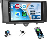 CAMECHO 4+64G 9-tolline DSP autoraadio Mercedes-Benz Smart Fortwo 2011-2015 koos tagurduskaameraga, Android 15 navigatsiooniraadio HD puuteekraaniga, traadita Carplay Android auto Bluetooth GPS FM/RDSiga