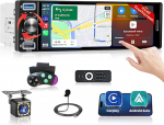 Hikity 1 DIN autoraadio Bluetooth Stereo Auto Bluetooth &uuml;hilduv traadita CarPlay & Android autoga, 6,5-tolline Incell puuteekraaniga m&auml;ngija raadio RDS FM AM kiirlaadimisega Mirror Link s&otilde;iduki kaamera
