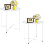 Garden 4 you Side Table, Set of 2, Outdoor Side Table, Small Patio Table, Metal Side Table, Round Folding Side Table, for Outdoor and Living Room, White