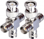 TUOLNK 2 Pack BNC mees kuni 3 naissoost T-t&uuml;&uuml;pi RF koaksiaalmehe 4-kordne jaotur koaksiaaladapter ringh&auml;&auml;lingupikenduskaabli BNC T-liitmiku T-kujuline &uuml;hendaja