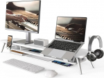 Fenge Dual Monitor Stand koos s&uuml;learvuti hoidja, telefoni hoidja, k&otilde;rvaklappide hoidja, 2 taset, suur multifunktsionaalne arvutiekraani statiiv, 108 x 23,5 x 14,5 cm (valge)