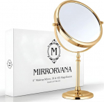 Mirrorvana suur 10x suurendav meigiprilli peegel magamistoas ja vannitoas, klassikaline vabalt seisev &uuml;mmargune lauapeegel kahepoolse 10X/1X suurendusega, 38 cm pikk ja 20 cm lai (kuldne)