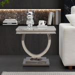 Moderner Luxus-Beistelltisch aus Kunstmarmor mit verspiegeltem silberfarbenem Edelstahlsockel, quadratischer wei&szlig;er Marmor-Beistelltisch, eleganter kleiner Nachttisch f&uuml;r Wohnzimmer,