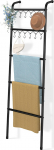 Simple Trending Ceiling Ladder, 5-tasandiline metallist r&auml;tikukang, 12 konksuga, 200 cm, dekoratiivne redel elutuppa, magamistuppa, vannituppa, kodukaunistus, must