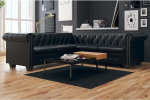 Tidyard Chesterfield kunstnahast 5-kohaline nurgadiivan polsterdatud diivan Lounge diivan Elutoa diivan L-kujuline diivan 205 x 205 x 73 cm mustana