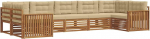 Outdoor-Sofa-Set aus massivem Akazienholz, Modulare Gartenlounge mit Sitz- und R&uuml;ckenkissen, Lounge-Garnitur f&uuml;r Terrasse und Garten, Natur und Beige, 404 x 168,5 x 73 cm.