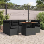 Modernes Outdoor-Sofa-Set Schwarz Creme, 7-teiliges Gartensofa mit Stauraum aus Poly-Rattan, Gartenm&ouml;bel-Set inklusive Kissen