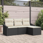 Modulares Gartensofa mit Stauraum - 4-teiliges Rattansofa f&uuml;r Terrasse als Garten-Sofa-Set in Schwarz und Creme aus Poly-Rattan mit Ablagefach