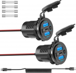 USB C PD 3.0 pistikupesa 12 V Paigaldamine: Topelt 30 W t&uuml;&uuml;pi C pistikupesa veekindel 12 Volt auto sigaretis&uuml;&uuml;taja pistikupesa adapter koos l&uuml;litiga matkaauto auto mootorratta paadi veoauto haagissuvila jaoks.
