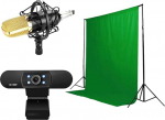 Steelplay - 4 in 1 voogesituse pakett koos 78" x 84" Roheline taust koos statiivi ja paigalduspulgaga, &uuml;ks Full HD1080P veebikaamera, &uuml;ks mikrofon koos toega.