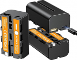 NP-F550 2600mAh USB-C otselaadimisakud 3 tk koos 2-in-1 USB-C laadimiskaabliga Sony NP-F550 ja Sony NP-F970 NP-F960 NP-F950 NP-F930 NP-F980 NP-F570 NP-F750 videokaamera aku USB-v&auml;ljundiga