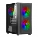 Nuwo Blitz R26 must Micro-ATX korpus PC-le Desktop Office Gaming Mini Tower 0.50 mm SPCC 3 ventilaatoriga LED-valgustus Rainbow fikseeritud k&uuml;lgpaneel karastatud klaasist (K x L x S: 390 x 346 x 200 mm)