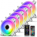 EZDIY-FAB valge Moonlight RGB korpuseventilaator 120 mm ventilaatoripesa X ja kaugjuhtimispuldiga, 5 V 3-pinnaline RGB emaplaadi s&uuml;nkroonimine, ARGB ventilaator PC-karbile - 6 tk.