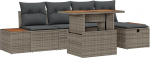 Rantry 6-teiliges Garten Sofa Set mit Kissen Grau Poly Rattan Gartenlounge Model3360074