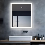 MIQU LED Vannitoa peegel koos valgustusega, 60 x 50 cm, Vannitoa peegel, suur vannitoa peegel koos puutetundliku/seinanupuga, valge, 6500 K valgusega seinapeegel vannitoa, WC, koridori nurkadesse, ristk&uuml;likukujuline B