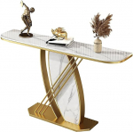 Schlanker, schwarzer, moderner Konsolentisch, schmaler Eingangstisch mit geometrischem Rahmen, stilvoller Foyer-/Sofatisch f&uuml;r Wohnzimmer und Flur (120 cm)