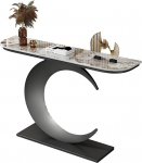 Halbmond-Konsolentisch im Industriestil, schmaler Akzenttisch f&uuml;r Eingangsbereich und Flur, Sofatisch mit Metallfu&szlig; f&uuml;r Wohnzimmer und Foyer, 80 cm - Farbe: Schwarz