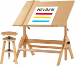 MEEDEN puidust joonistuslaud, 96 x 60 cm, kunstilaud, kirjutuslaud, joonistuslaud reguleeritava k&otilde;rgusega, puidust kunstnikutool, k&auml;sit&ouml;&ouml;laud maalimiseks, kirjutamiseks, lugemiseks, graafiliseks disainiks.