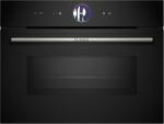 Bosch CMG7761B1 Series 8 Smart Built-In Compact Oven with Microwave Function, 45 x 60 cm, Black, Made in Germany, Pyrolysis, Air Fry, Digital Operating Ring, Touch Display, Automatic Programs