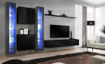 ASM Wall Set - Switch XVI - 2 LED Display Cabinets - 2 Square Display Cabinets - 1 TV Bench - 1 Shelf - Black and Graphite - Model 1