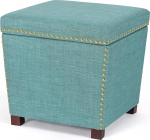 Adeco Square Ottoman with Hinged Lid Modern Accent Bench Footrest Stool Coffee Table for Living Room Bedroom Light Blue