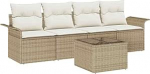 5-teiliges Garten Sofa Set mit Kissen Beige Poly Rattan Gartenlounge Model3345231