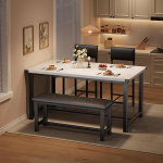 S&ouml;&ouml;gilaudade komplekt, 4 tk, s&ouml;&ouml;gilaud koos 2 pehmendusega tooli ja pinkidega, s&ouml;&ouml;gitoa r&uuml;hm 4 inimesele, ristk&uuml;likukujuline k&ouml;&ouml;gilaud elutuppa, s&ouml;&ouml;gituppa, k&ouml;&ouml;ki, marmorist valge