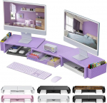 Pygocereri Double Monitor Stand, Metal Monitor Riser koos sahtli ja 2 pliiatsihoidjaga, reguleeritav pikkus ja kalle - Dual Monitor Stand Riser s&uuml;learvuti, arvuti, arvuti, printeri jaoks (Lilla)