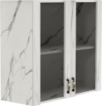 Shally Dogan Sideboard, klaasist seinakapp, ehtsast puidust seinakapp, kaks ust, 1 riiul, 2 kambrit, vastupidav ja ruumikas kapp, m&otilde;&otilde;tmed: 80 x 32 x 72 H cm (marmor)