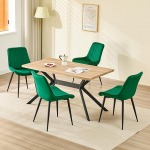 LEWE s&ouml;&ouml;gitoagrupp, puidust s&ouml;&ouml;gilaud koos 4 Holland sametist tooliga, 140 x 80 x 76 cm laud, s&ouml;&ouml;gituppa, k&ouml;&ouml;ki, elutuppa, vastupidav, ristk&uuml;likukujuline tumedast puidust s&ouml;&ouml;gilaud ja roheline