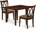 East West Furniture NDCL3-MAH-C 3-osaline k&ouml;&ouml;gilaua ja toolide komplekt sisaldab ristk&uuml;likukujuline s&ouml;&ouml;gilaud koos troopikaga ja 2 linasest riidest s&ouml;&ouml;gitooli, 30 x 48 tolli, mahagonist.